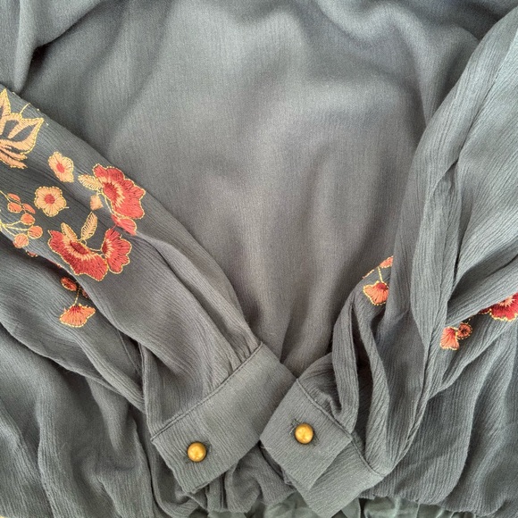 Blue Rail Peach/Pick Floral Embroidered Teal Blouse Lined Open Back Women’s XS - Picture 8 of 12